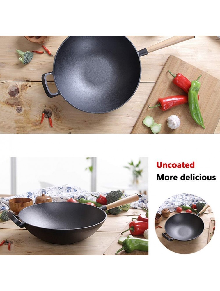 XMcKJ Non-Stick Cast Iron Wok Pan with Lid 28cm with Non-Slip Wooden Handle Stay Cool Gas Cooker Induction Cooker Universal D Color : D - BRIB1E18R