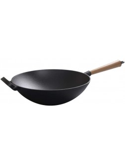 XMcKJ Non-Stick Cast Iron Wok Pan with Lid 28cm with Non-Slip Wooden Handle Stay Cool Gas Cooker Induction Cooker Universal D Color : D - BRIB1E18R