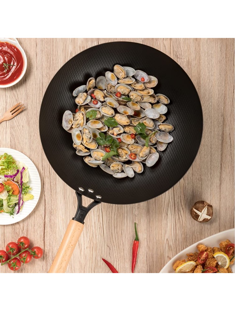 zhaohupinpai 12.5 Inch Stir Fry Pan丨 Home Uncoated Old-Fashioned Cooking Wok 丨 32cm Round Bottom Non-Stick Pan 丨 Wear-Resistant and Rust-Resistant 丨 Beech Wood Handle 丨Don't Pick The Stove - BDHSN7A4Z