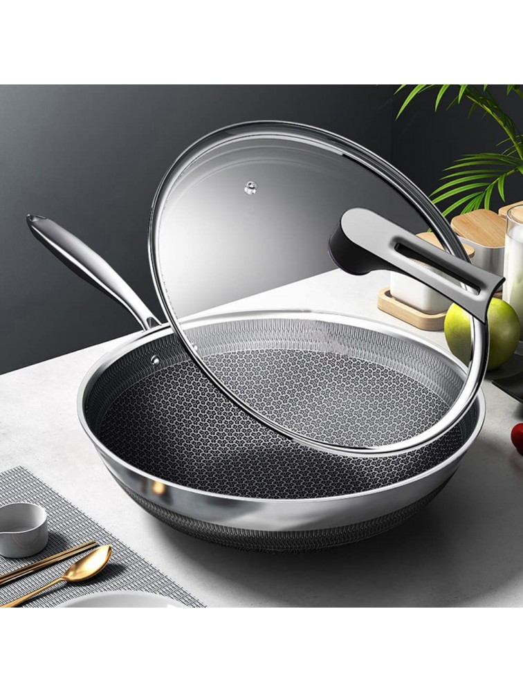 zhaohupinpai 32cm Stainless Steel Wok丨12.5 Inch Honeycomb Nonstick Pan Stir Fry Pan丨316L Stainless Steel Material丨honeycomb Texture Anti-sticking丨with Stand-up Glass Lid丨Don't Pick The Stove - BQ90XL01V
