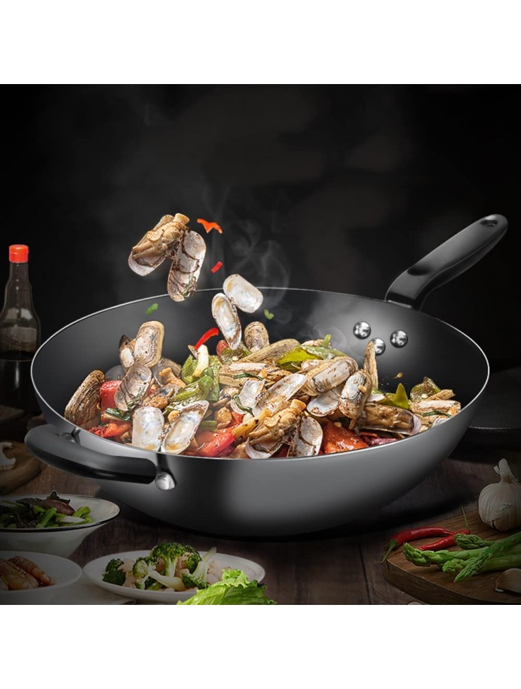 zhaohupinpai Large Iron Wok Household Round Bottom Black Wok 丨 Family Dedicated Non-Coating Non-Stick Pan 丨 Vertical Glass Lid Design 丨 Electric Stove Gas Stove Dedicated Pans and Pots - B79I4UH3D