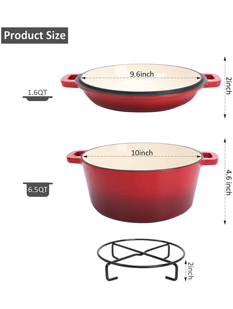 Asany 6 Quart Enameled Cast Iron Double Dutch Oven 2 in 1 Cast Iron Cookware Set for Induction Electric Gas & In Oven Compatible Enameled Pumpkin Spice - BU7JENFBM