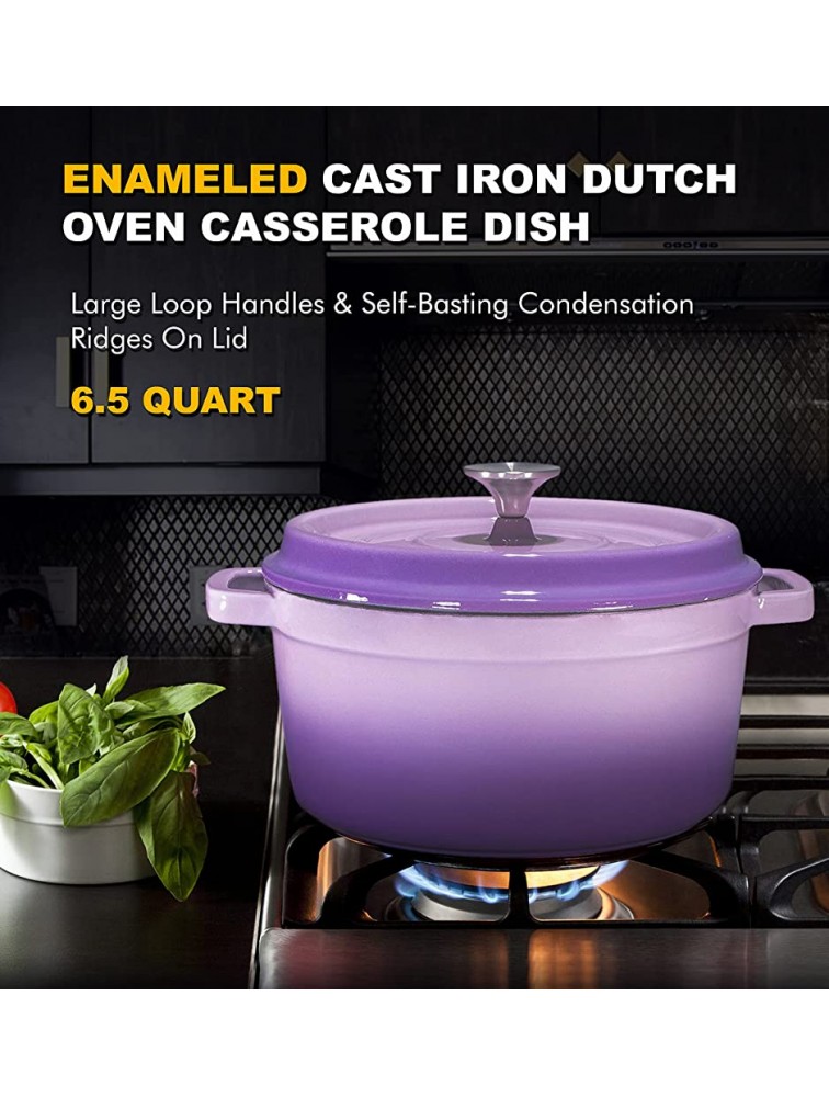 Bruntmor Enameled Cast Iron Dutch Oven Casserole Dish 6.5 quart Large Loop Handles & Self-Basting Condensation Ridges On Lid Gradient Purple - BIBA9ETKC
