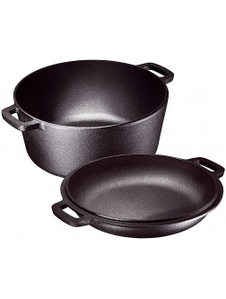 Bruntmor Pre-Seasoned 2 In 1 Cast Iron Pan 5 Quart Double Dutch Oven Set and Domed 10 inch 1.6 Quart Skillet Lid Open Fire Stovetop Camping Dutch Oven Non-Stick - BEKL1L69O
