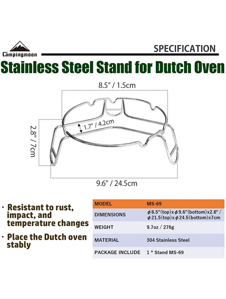 CAMPINGMOON Stainless Steel Camping Trivet Stand for Dutch Oven Dutch Pan Pot MS-69 - BVAYJAYWH