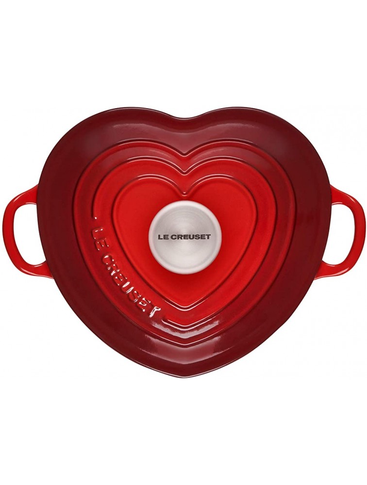 Le Creuset Signature Enameled Cast Iron Figural Heart Cocotte 2 Quart Cerise with Stainless Steel Knob - BF9SNV4XN