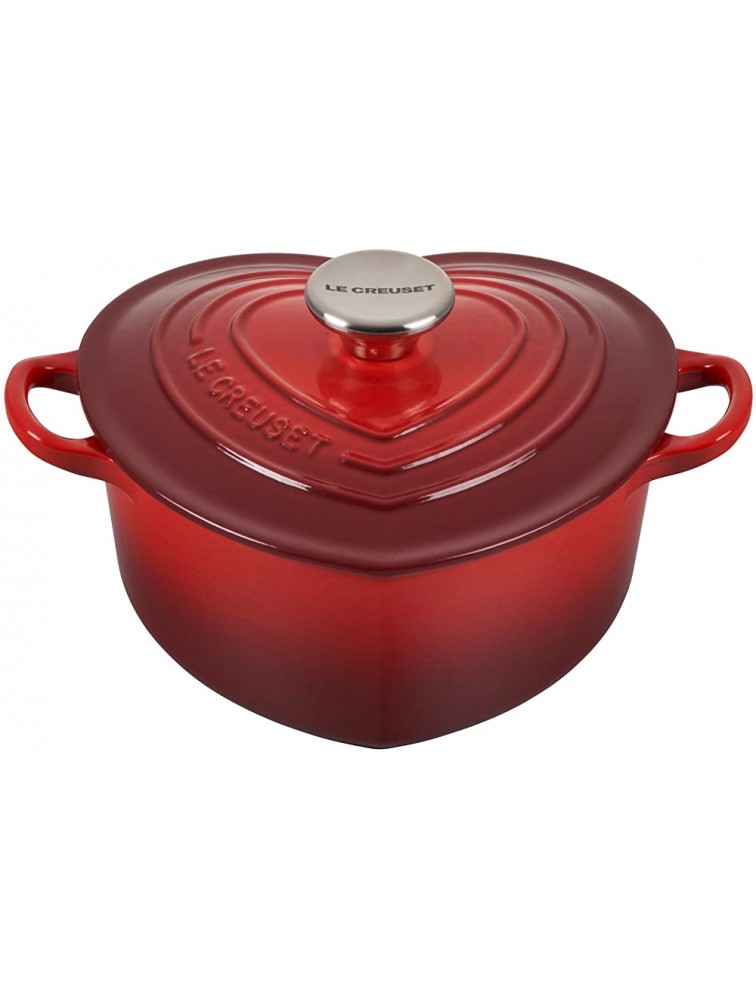 Le Creuset Signature Enameled Cast Iron Figural Heart Cocotte 2 Quart Cerise with Stainless Steel Knob - BF9SNV4XN