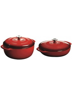 Lodge 7.5 Quart Dutch Oven. XL Red Enamel Dutch Oven Island Spice Red & 3.6 Quart Cast Iron Casserole Pan. Red Enamel Cast Iron Casserole Dish with Dual Handles and Lid Island Spice Red - BWI4VPKRR