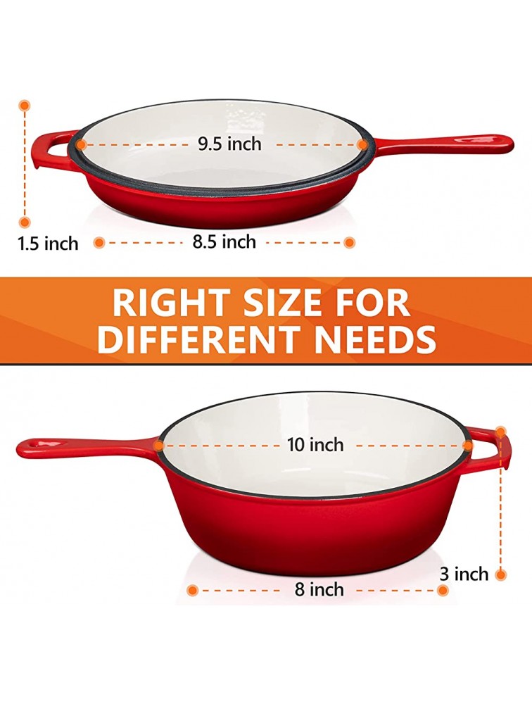 MICHELANGELO Cast Iron Skillets With Lid Enameled Cast Iron Dutch Oven 3 Quart & Cast Iron Skillet 9.5 Inch Deep Cast Iron Skillets with Lid Enameled Cast Iron Skillet with Silicone Holders Rack - BXDOUCFSQ