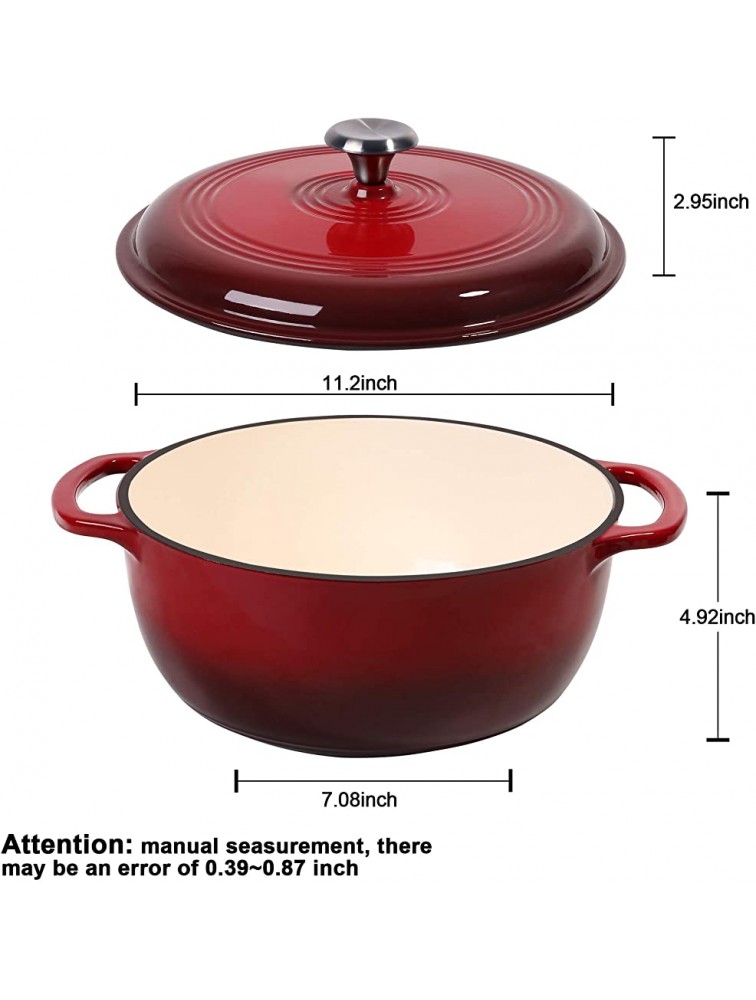 Round Enameled Cast Iron Dutch Oven with Lid 6-Quart-Red,Non-Stick Enamel Dutch Oven 6 Quart-RED - BMC9SQALZ