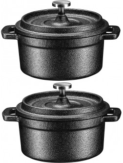 Set Of 2 Pre-Seasoned 8 Ounce Cast Iron Mini Dutch Oven Round Cocotte with Lid Nonstick With Pre-Seasoned Coating Ramekin - BNSL7QTON