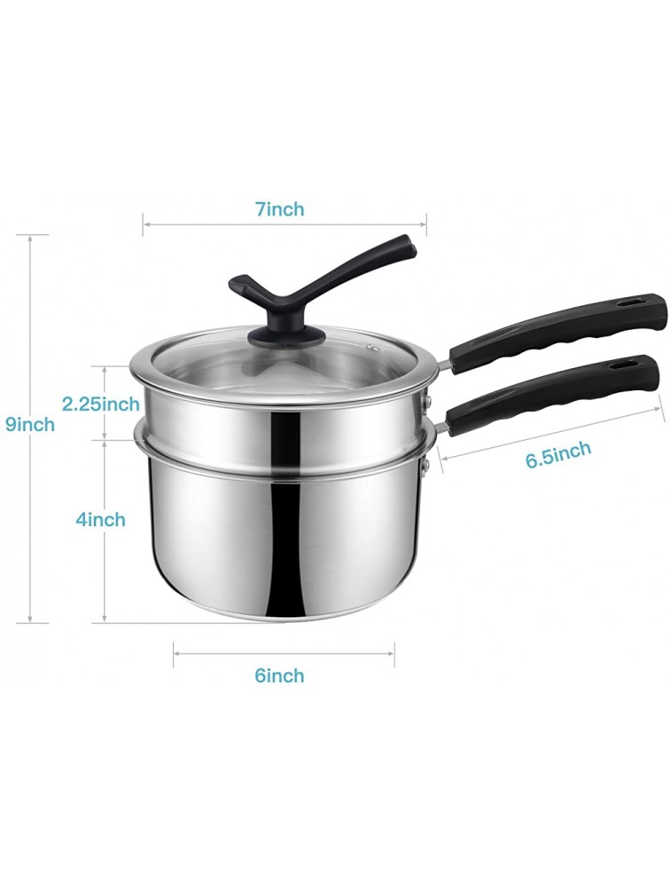Double Boilers&Classic Stainless Steel Non-Stick Saucepan,Steam Melting Pot for Candle,Butter,Chocolate,Cheese,Caramel and Bonus with Tempered Glass Lid - BIXWS06D8