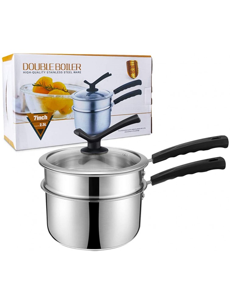 Double Boilers&Classic Stainless Steel Non-Stick Saucepan,Steam Melting Pot for Candle,Butter,Chocolate,Cheese,Caramel and Bonus with Tempered Glass Lid - BIXWS06D8