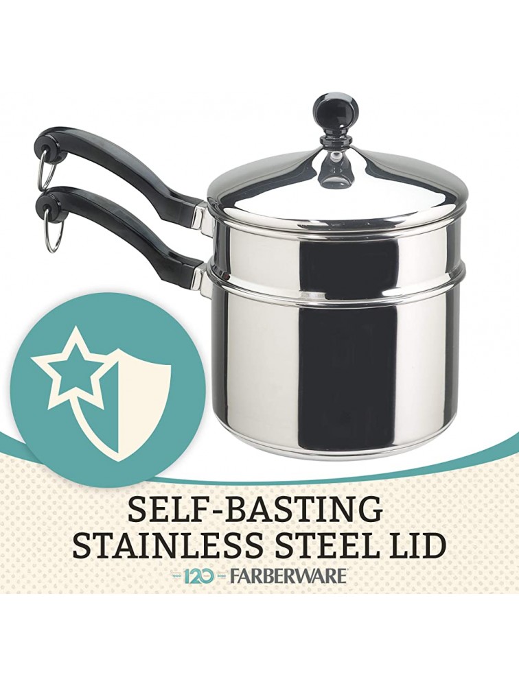 Farberware Classic Stainless Series 2-Quart Covered Double Boiler & Classic Stainless Steel Saute Fry Pan with Lid 2.75 Quart Silver - BNYT6FSVG