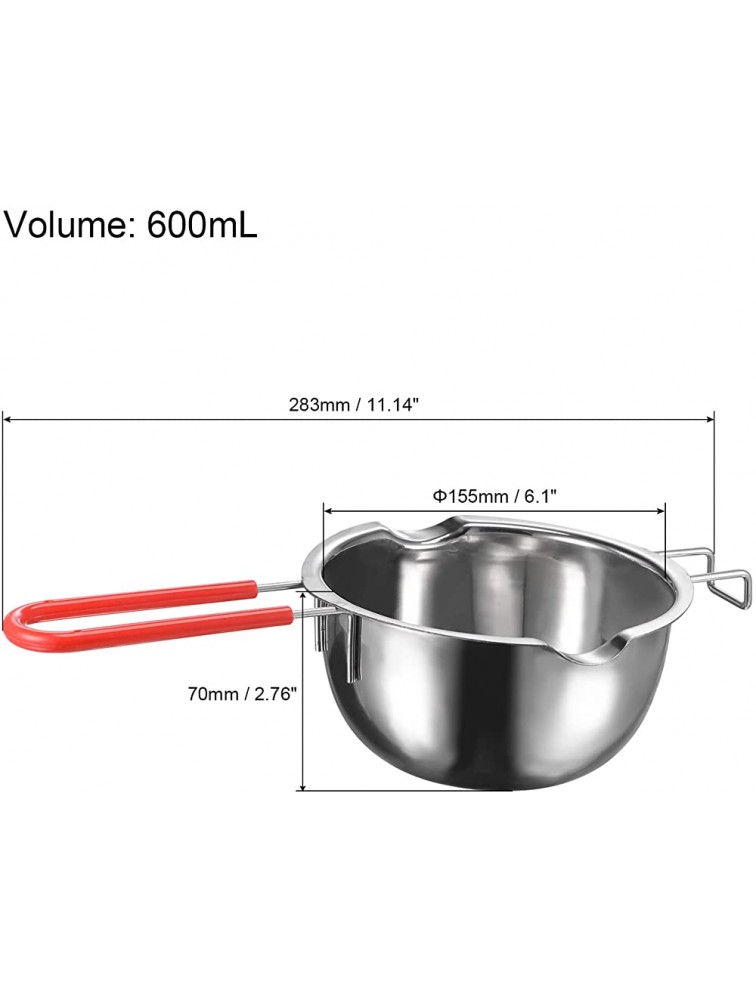 MECCANIXITY Double Boiler Pot 600ml 304 Stainless Steel with Red Heat Resistant Handle for Candle Making - BH5UK30CB