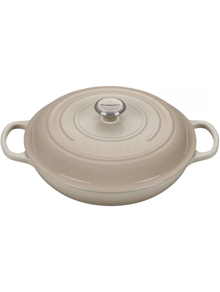 Le Creuset 2.25 Qt. Signature Braiser w Engraved Personalized Stainless Steel Knob Meringue - BH50NGRVH