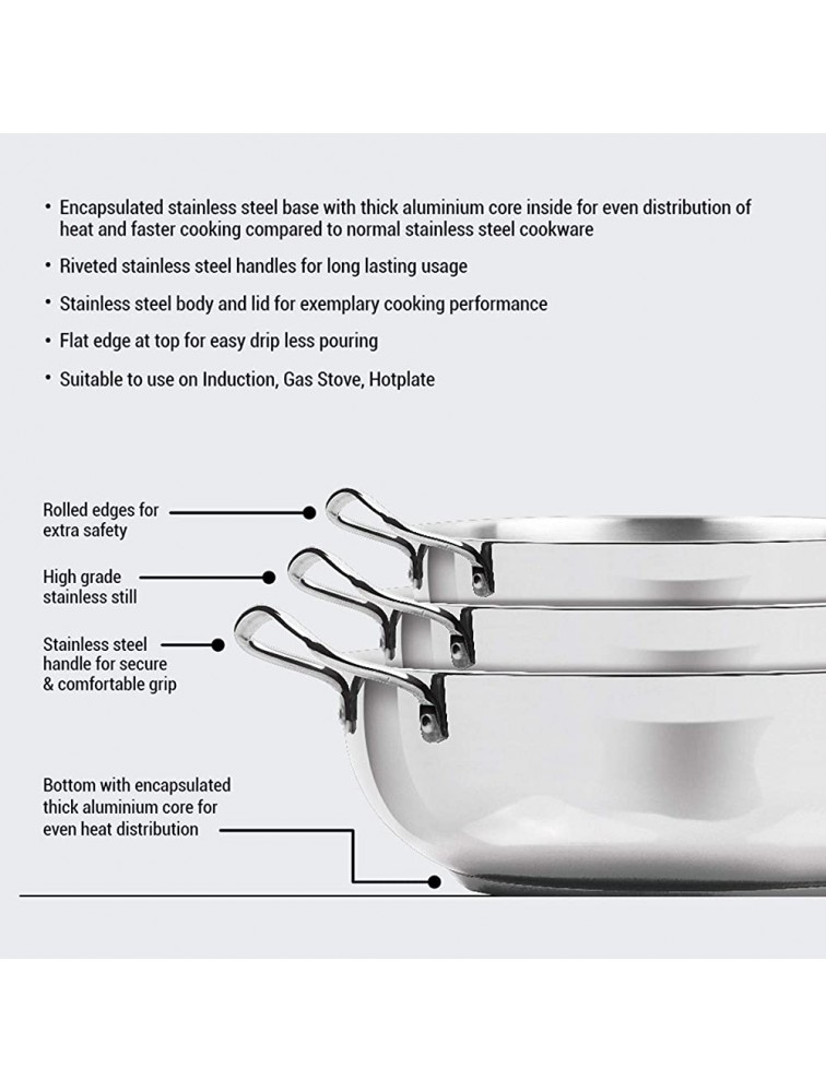 Milton Pro Cook Stainless Steel Kadhai With Lid 20 cm 1.8 Litre Silver - BVHY0T1OM