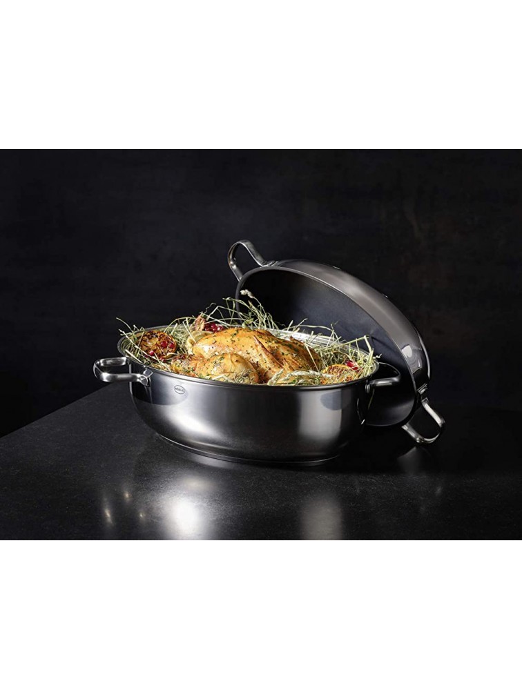 Rösle 13152 Elegance Oval Casserole Dish with Lid Fish Pan with Non-Stick Coating Black Stainless Steel - B0MJOVMHQ