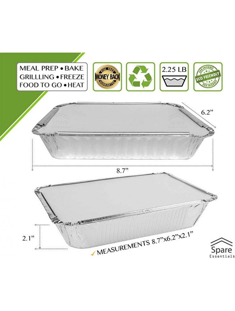 55 Pack Aluminum Pan Containers with Lids Foil Containers Aluminum Pans with Lids Take Out Containers Disposable Pans Aluminum Foil Food Containers Freezer meals containers 2.25 LB - BBFUCAS2S