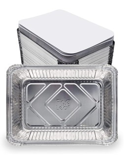 60 Pack Premium 2.5-LB Takeout Pans with Lids 8.6" x 6.1" x 2" l Heavy Duty Disposable Aluminum Foil for Catering Party Meal Prep Freezer Drip Pans BBQ Potluck Holidays - BJ8HPP4RS