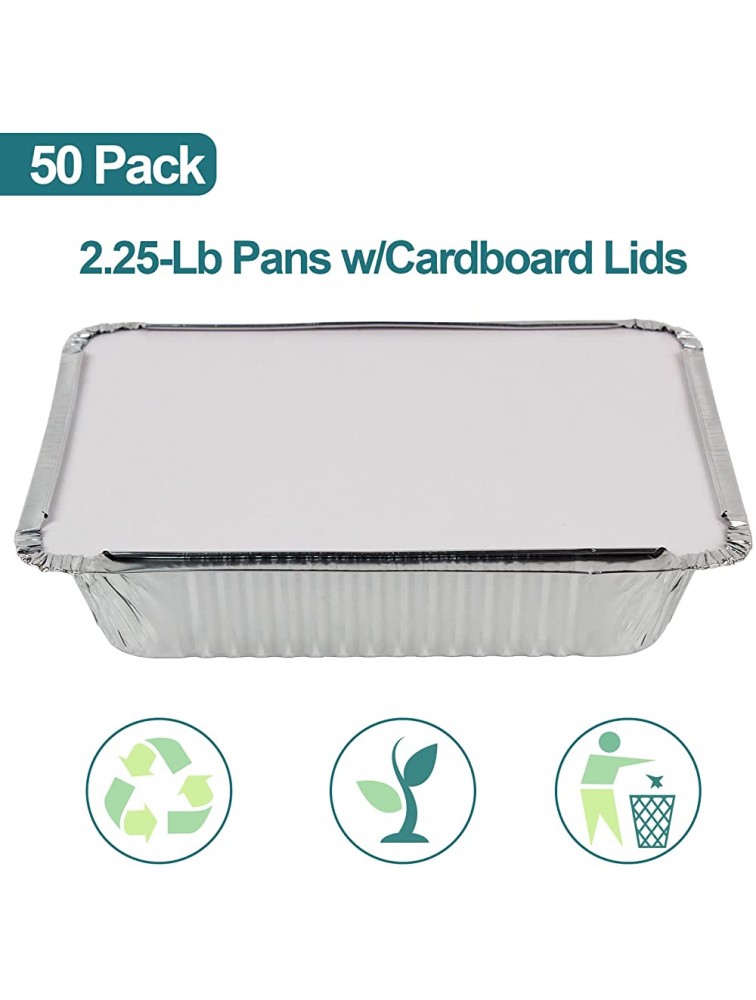 Aluminum Pans 2.25 Lb Disposable Cookware Foil Pans with Cardboard Lids-50 Pack of 8.5x6.3” Takeout Tin Foil Pans Food Containers Great for Cooking Baking Heating Storing Meal Prep - BMG0LXYRT