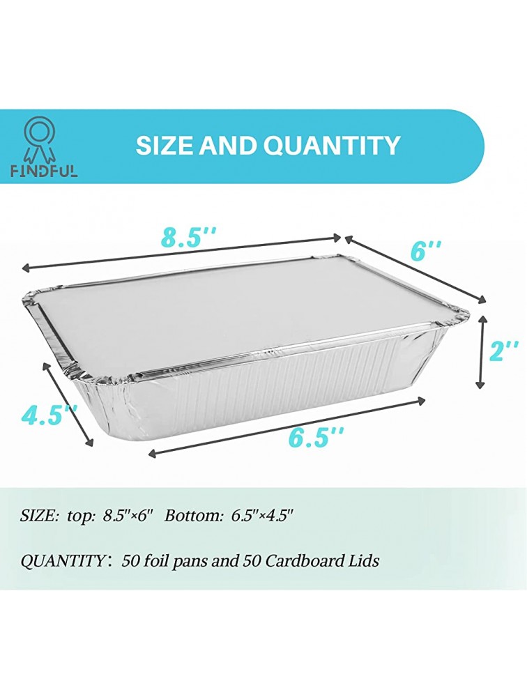 Aluminum Pans with Lids 50-Pack 8.5×6 2.25 LB Capacity Foil Food Containers with Lids 50 Pans and 50 Cardboard Covers Disposable Tin Foil Pans for Baking Meal Prep and Freezer Takeout - B7TWJXX31