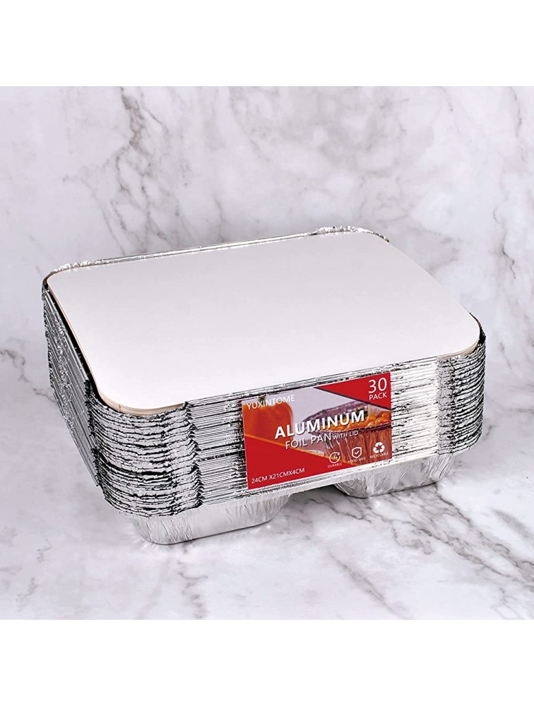 NC 680ML Four Grid Foil Pans with Lids Disposable Food Containers 30 Foil Pans and 30 Lids Great for Baking Cooking Storing Prepping Food Aluminum Foil Containers with Strong Seal Silver - B1PCT2QLS