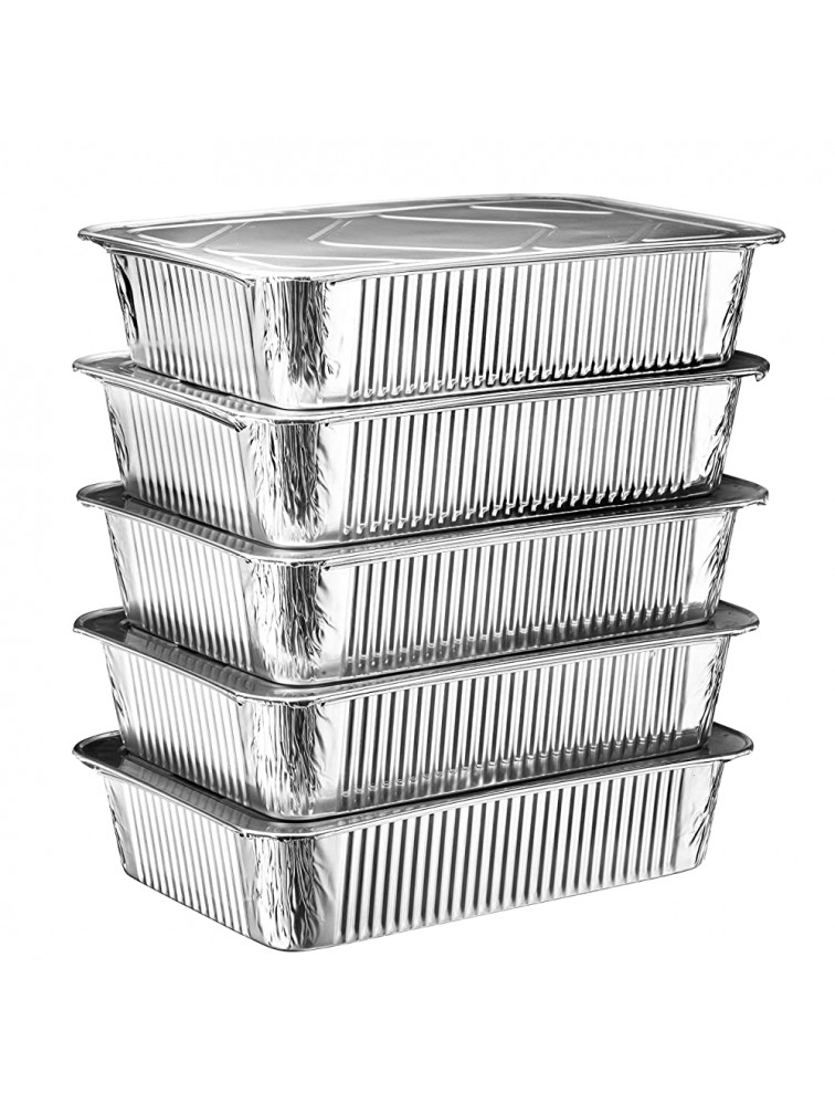 Pack 8-lb Oblong Deep Disposable Aluminum Pans with Lids Foil Pans Perfect for Baking Cooking Food and Storage Container 20 Pack - B28E0NYQO