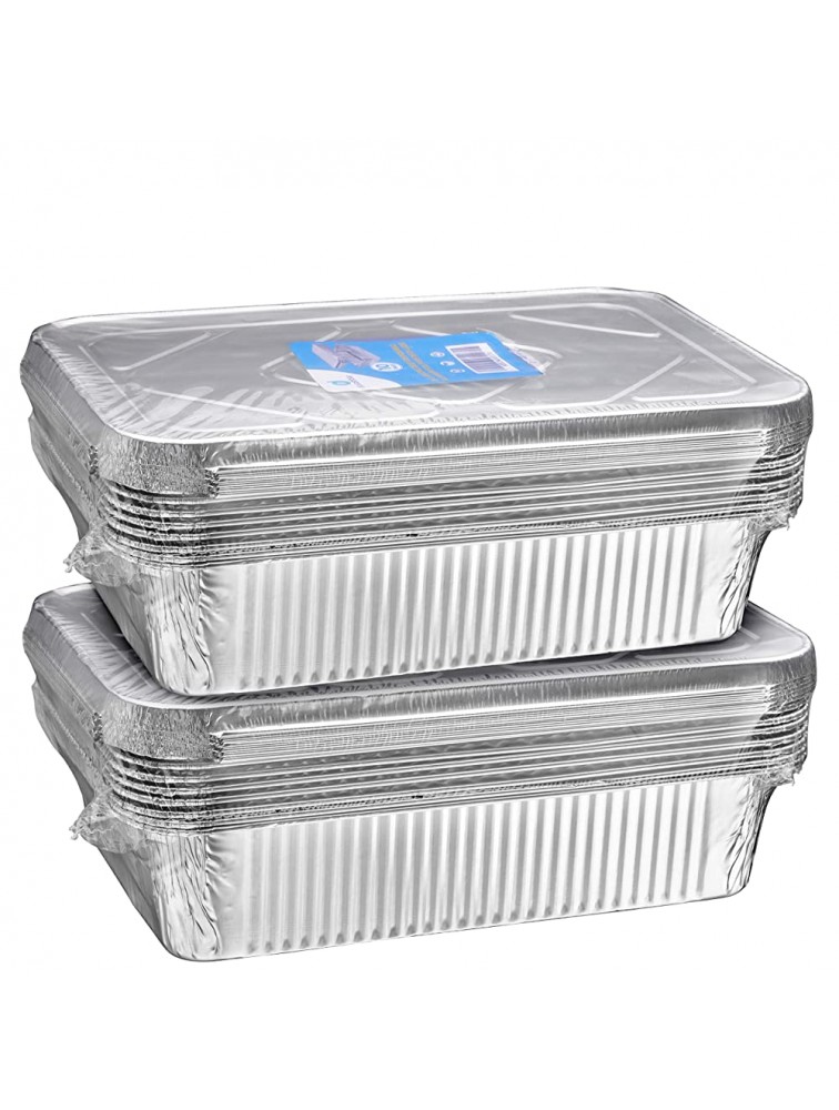 Pack 8-lb Oblong Deep Disposable Aluminum Pans with Lids Foil Pans Perfect for Baking Cooking Food and Storage Container 20 Pack - B28E0NYQO