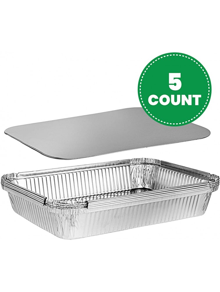 Plasticpro Disposable 4 LB Aluminum Takeout Tin Foil Oblong Baking Pans 12'' X 8'' X 2'' Inch With Cardboard Lids Bakeware Cookware Perfect for Baking Cakes Brownies Bread or Lunchbox Pack of 5 - BFZTTZAZQ