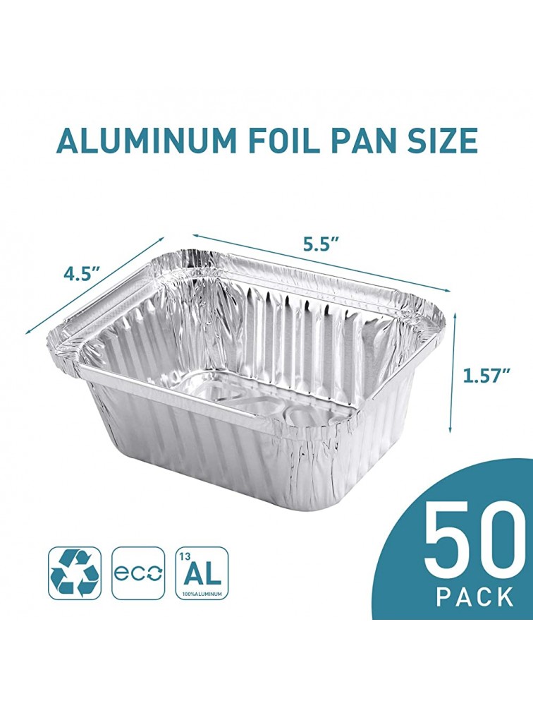 XIAFEI 1LB Takeout Foil Pans with Lids50 Pack Recyclable Food Storage,Disposable Aluminum Foil for Catering Party Meal Prep Freezer Drip Pans BBQ Potluck Holidays- 5.5 x 4.5x 1.57 - B1KT9X57P