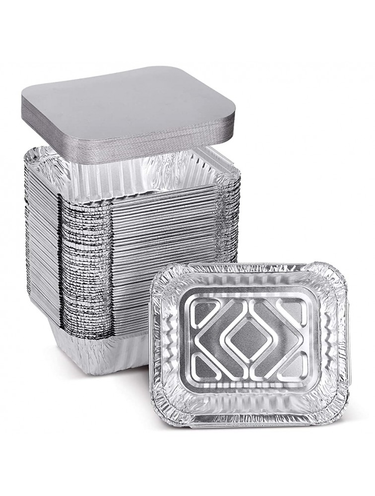 XIAFEI 1LB Takeout Foil Pans with Lids50 Pack Recyclable Food Storage,Disposable Aluminum Foil for Catering Party Meal Prep Freezer Drip Pans BBQ Potluck Holidays- 5.5" x 4.5"x 1.57" - B1KT9X57P