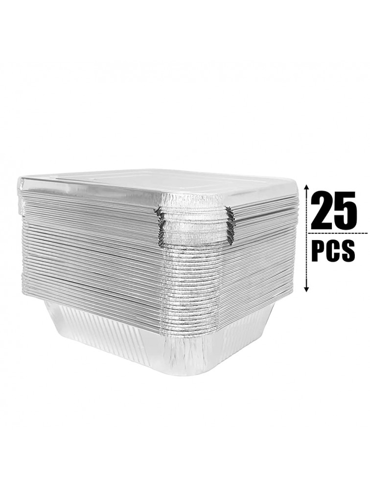 YOHI 9x13 Aluminum Pans with Lids25 Packs,Deep Half-Size Disposable Aluminum Foil Covers Pans,Food for Catering Cooking,Baking,Grilling,Prepping and Storing Food - BJF6P5O2L