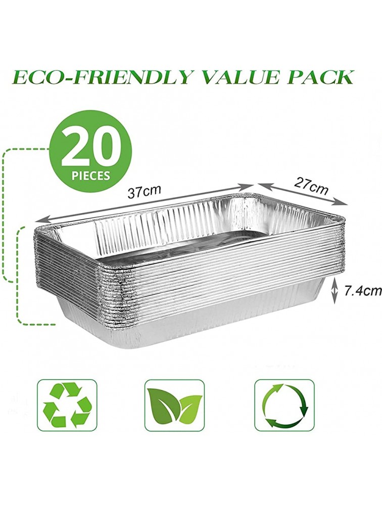 YYFANGYF 15 Pack Disposable Cookware Durable Aluminum Foil Pans Crimping Storing Tray Steam Pan Baking Serving Prepping Roasting,Heating Color : Silver Size : 37x27x7.4cm - BKFHGC1CU