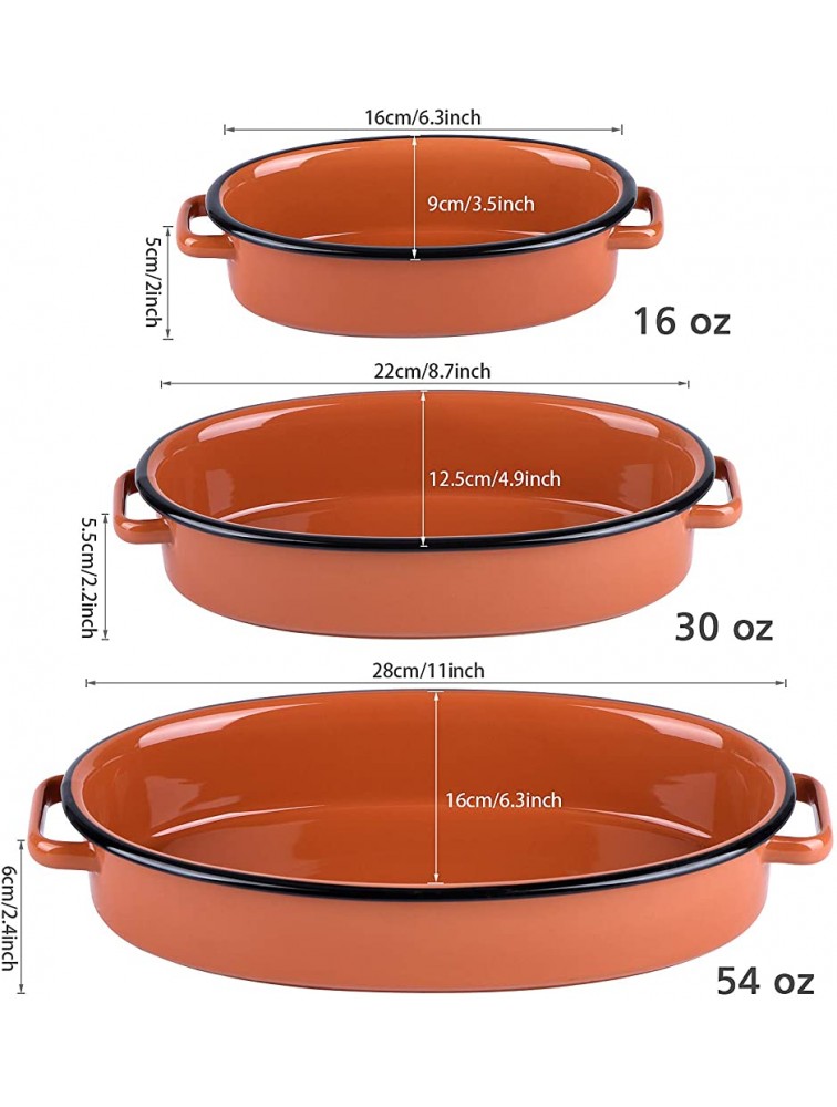 Au Gratin Pans Set NEWANOVI Ceramic Baking Dish Oval Baking Pans Lasagna Pans for Cooking Kitchen Cake Dinner Banquet and Daily Use 11 inch 8.7 inch 6.3inch Orange Red - BAMSTYSJW