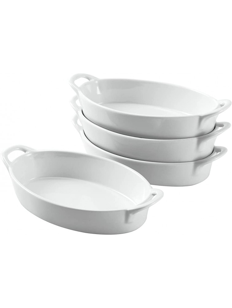 Bruntmor Set of 4 Oval Au Gratin 8x 5 Baking Dishes Lasagna Pan Ceramic Bakeware Ideal for Crème Brulee Easy Carry Handles Nice Table Serving Dish Oven To Table 16 Oz White - B2J5RK86A