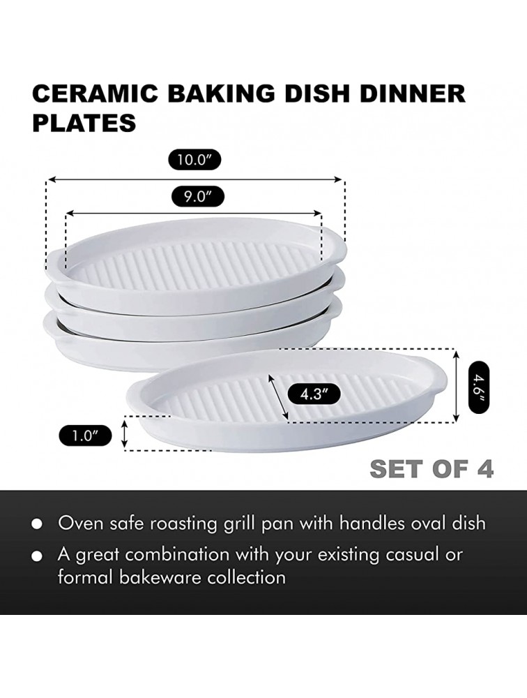 Bruntmor Set of 4 Oval Au Gratin 8x 5 Baking Dishes Lasagna Pan Ceramic Bakeware Ideal for Crème Brulee Easy Carry Handles Nice Table Serving Dish Oven To Table 16 Oz White - B2J5RK86A