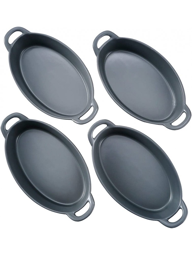Bruntmor Set of 4 Oval Au Gratin 8x 5 Baking Dishes Lasagna Pan Ceramic Bakeware Ideal for Creme Brulee Easy Carry Handles Nice Table Serving Dish Oven To Table 16 Oz -Grey and Bruntmor - BNCPRO31W