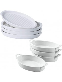 Bruntmor Set of 4 Oval Au Gratin 8"x 5" Baking Dishes Lasagna Pan Ceramic Bakeware Ideal for Crème Brulee Easy Carry Handles Nice Table Serving Dish Oven To Table 16 Oz White - B2J5RK86A