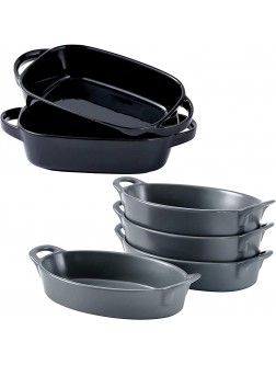 Bruntmor Set of 4 Oval Au Gratin 8"x 5" Baking Dishes Lasagna Pan Ceramic Bakeware Ideal for Creme Brulee Easy Carry Handles Nice Table Serving Dish Oven To Table 16 Oz -Grey and Bruntmor - BNCPRO31W