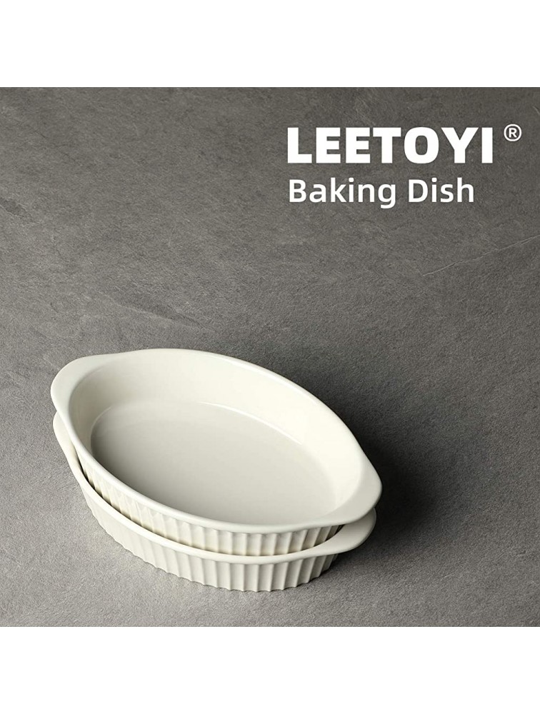 LEETOYI Porcelain Small Oval Au Gratin Pans,Set of 2 Baking Dish Set for 1 or 2 person servings Bakeware with Double Handle for Kitchen and Home,White - BRILROYEI