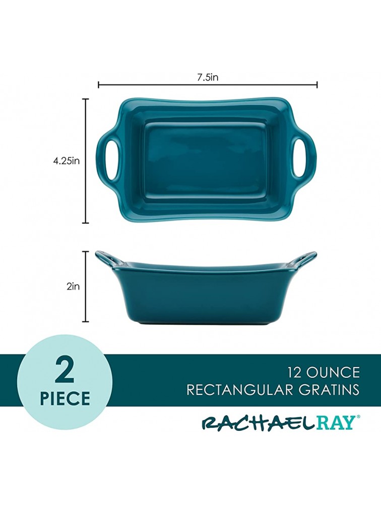 Rachael Ray Solid Glaze Ceramics Au Gratin Bakeware Baker Set Rectangular 2 Piece Teal - BERFWTRS3