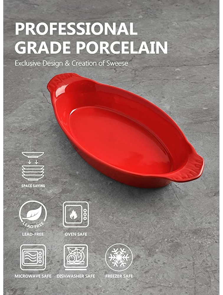 Sweese 534.404 Porcelain Oval Au Gratin Pans Small Baking Dish Bakeware with Double Handle Set of 4 Red - BDDOJ1V0X