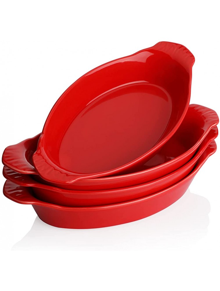 Sweese 534.404 Porcelain Oval Au Gratin Pans Small Baking Dish Bakeware with Double Handle Set of 4 Red - BDDOJ1V0X
