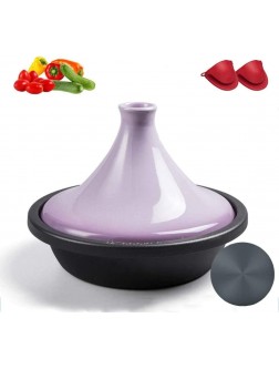 Chinese pottery -Cooker Pot 27cm tagine cooking pot|Moroccan Thickened Cast Iron Pot|Oven Safe Dish Clay|Without Lead Cooking Healthy Food Color : 27cm With Thermal Board Size : Purple - BQCOWRWZW