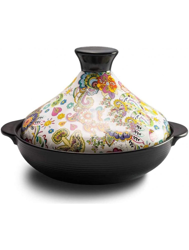 Chinese pottery -Cooker Pot 2L Ceramic Casserole with Flower Pattern|Tagine Pot With Lid for Braising Slow Cooking|Without Lead Cooking Healthy Food - BP0DBN7E6