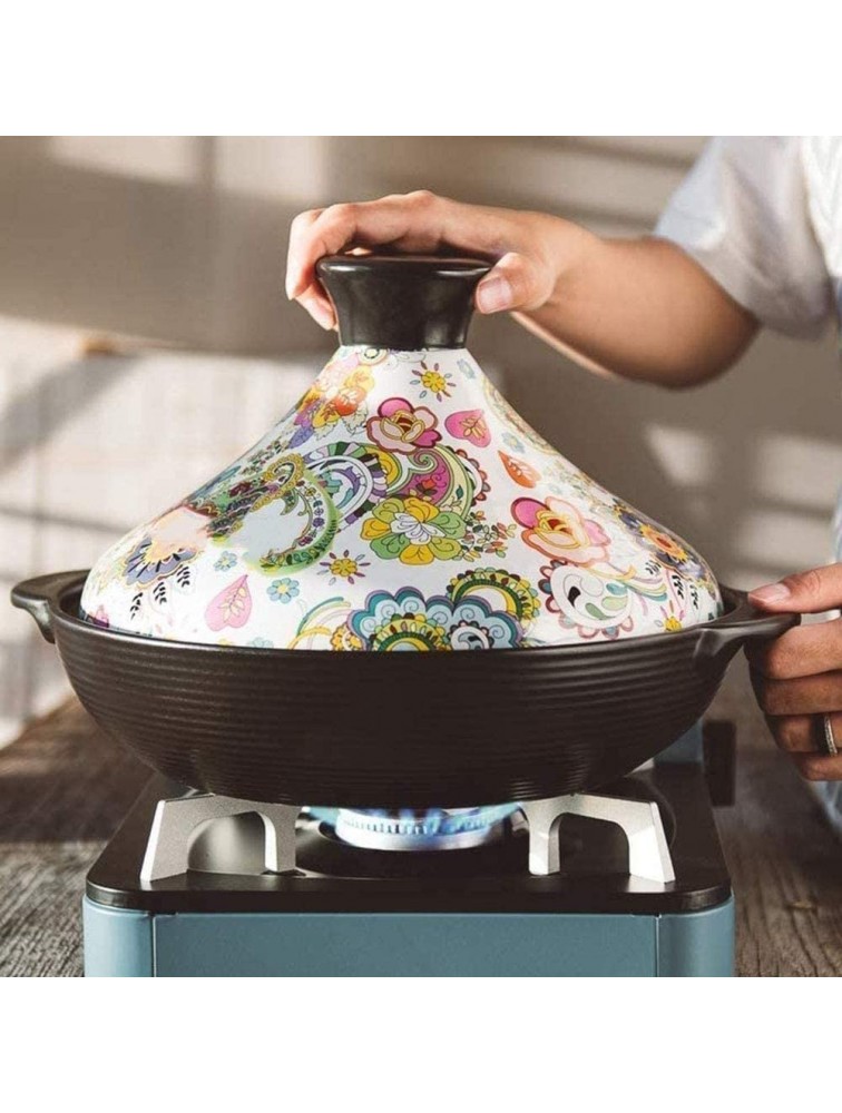Chinese pottery -Cooker Pot 2L Tajine Pots Flower Pattern|for Braising Slow Cooking|Ceramic Casserole Tagine Pot with Lid for Cooking Healthy Food - B124QJNBA