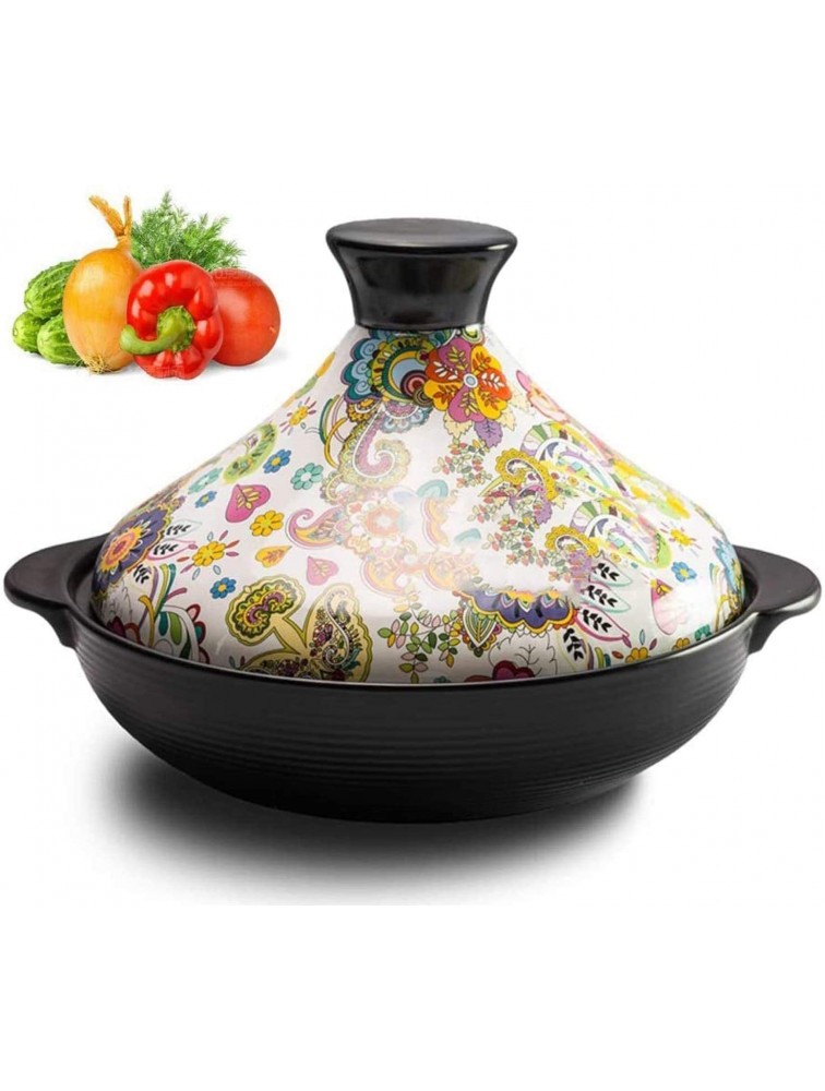 Chinese pottery -Cooker Pot 2L Tajine Pots Flower Pattern|for Braising Slow Cooking|Ceramic Casserole Tagine Pot with Lid for Cooking Healthy Food - B124QJNBA
