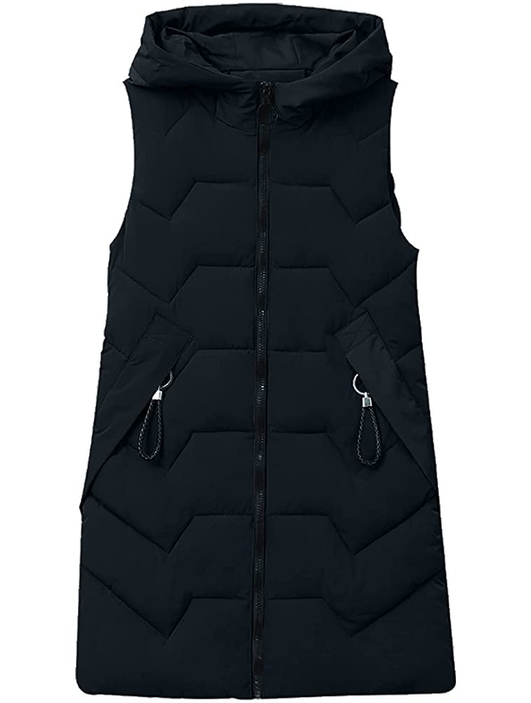 Women's Winter Sleeveless Jacket Classic Plain Casual Snow Thickened Soft Hoodies Mid-Length Full-Zip Puffer Vest - BYKIPQMYU