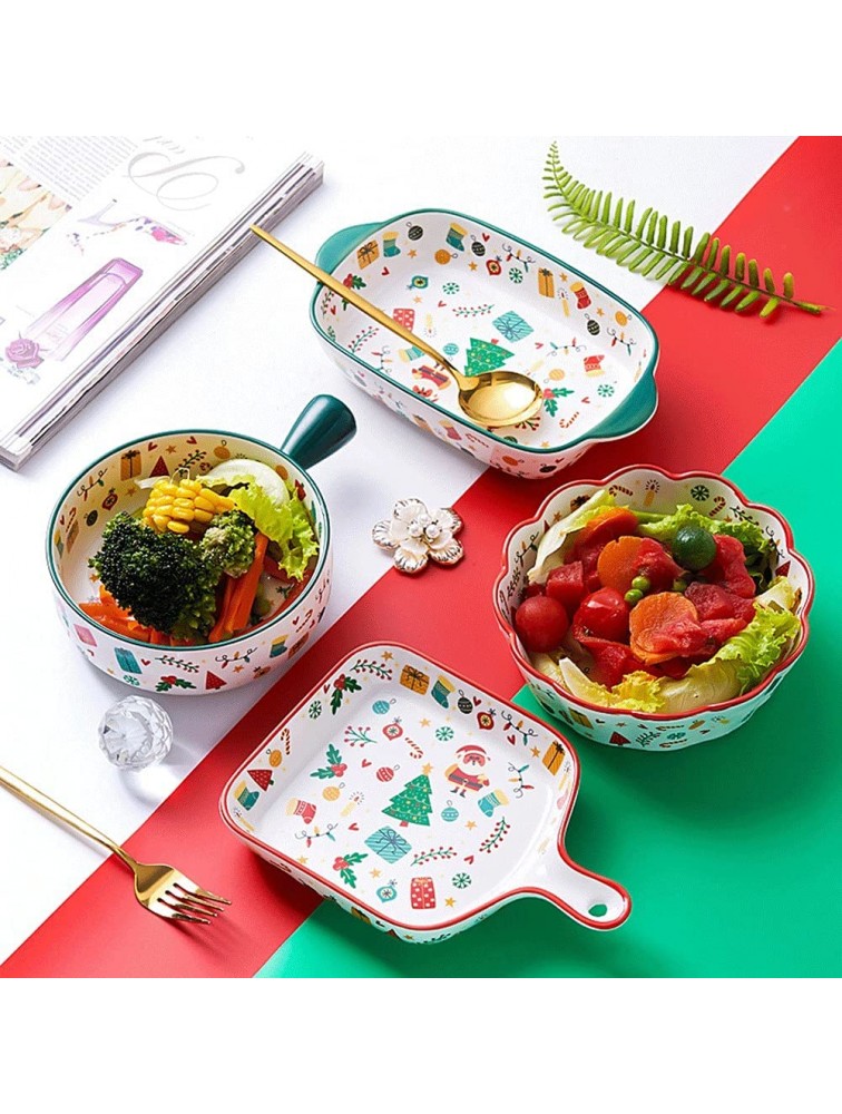 4PCS Christmas Ceramic Handle Bowl Household Oven Bake Pan Roasting Lasagna Pan Microwave Binaural Soup Bowl for Cake Lasagna Casserole Roasted Meat Salad DUOWEI Color : Red - BE8JAQFZL